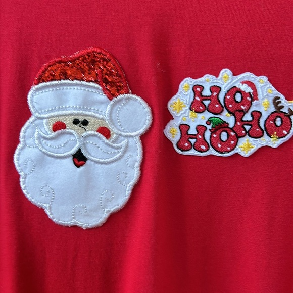 NWOT red Primary pocket dress size 14. Santa and Ho Ho Ho patches sewn on. - Picture 2 of 4